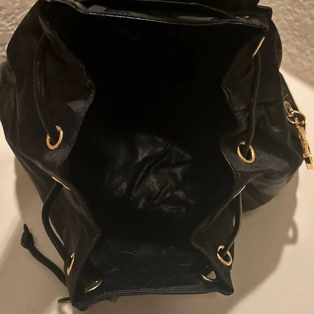 Vintage Salvatore Ferragamo Mini Backpack Black Nylon Leather Gancini Accents